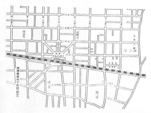南林間都市駅周辺図。道路が放射状になっている。（出所：『大和市史研究』12号）