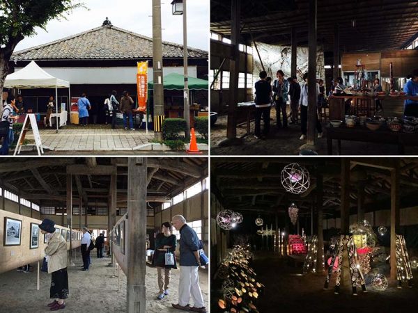 上2点／改修に取りかかる前に、郡役所のことを周知するために開催した「ミテ・シル市」　左下／地元の人から昔の八女福島の写真を募って展示　右下／2020年2月に行われた「竹取物語 in 旧八女郡役所」の様子（写真提供：八女空き家再生スイッチ）