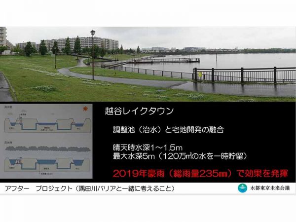 調整池と住宅開発が一体となって行われた越谷レイクタウン。ウォータースポーツも楽しめる