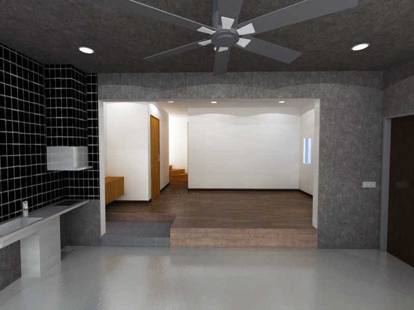 ガレージの床には、メンテナンス時に汚れが付きにくいエキポシ塗装を施している