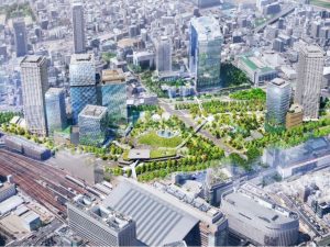 うめきた2期地区全景。手前の大屋根がJR大阪駅（イメージ）
