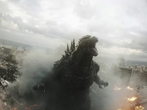 ▲ゴジラ・ザ・ライド 大怪獣頂上決戦のワンシーン（TM & © TOHO CO., LTD.）。『ALWAYS 三丁目の夕日』でお馴染みの株式会社白組・山崎貴監督をはじめとする映画製作チームが映像を担当。ゴジラ好きで知られる山崎監督のこだわりが詰まったオリジナルゴジラで、海外のゴジラファンからも「パーフェクトボディ」との評価を得ている