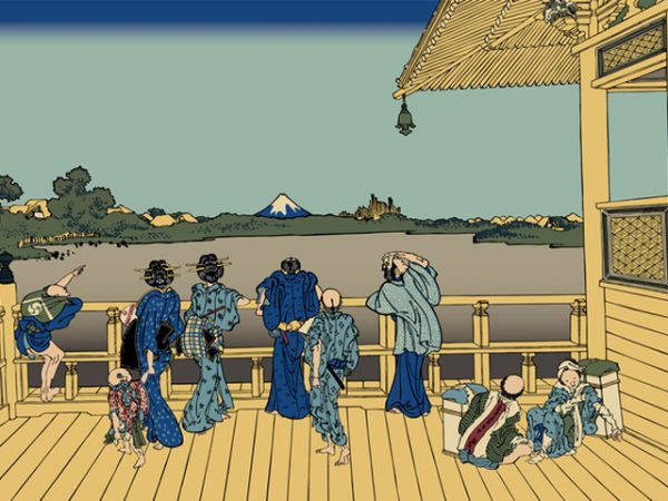 葛飾北斎画の五百羅漢での町人たちの様子。江戸経済が円熟期に入ってくると町人たちもレジャーを楽しむ余裕が生まれてきた