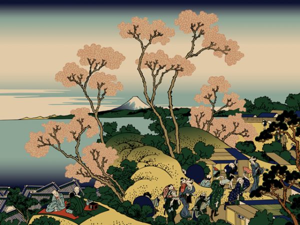 広重画の日本橋早朝之図。大名行列の前を棒手振りたちが商売に出かけて行く姿が描かれている。参勤行列に出会うと町人は、土下座するイメージがあるが、実際には道を譲るだけでよかった