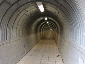 大原隧道。東隧道より細く、長い。夜は通りたくないと思う人も多いのでは