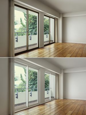 マンションの窓の戸別改修に適した断熱窓。足場が不要な室内施工で約半日で交換が可能。［「マドリモ 断熱窓 マンション用」　施工イメージ（上）Before（下）After］　ＹＫＫ ＡＰ