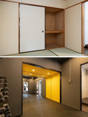 以前は和室だった部屋をリフォームし、筋トレルームへ。押し入れ（上）は大きな鏡に姿を変えた（下）