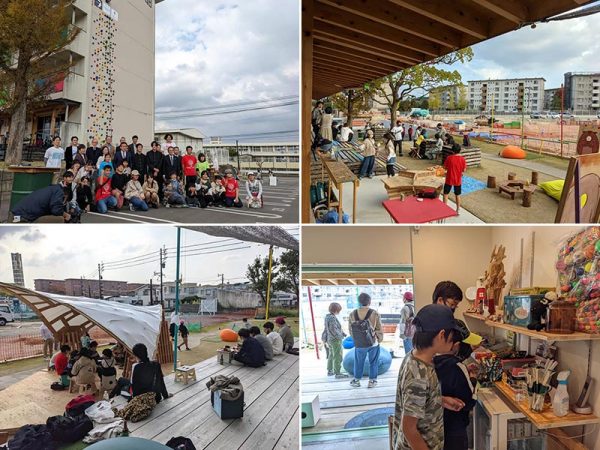 「ひのさと48」の子どもたち。 上２点／小さい子も花火を安全に楽しめるよう、ルール作成中の女子2名。漢字にはふりがなも　</br>左下／ふだんは騒がしい子どもたちも、赤ちゃんが来るとそっと声をひそめて集まってくる　</br>右下／月1回のガレージセールにて。近くの高齢者施設から提供された衣類を100円程度で販売した。いつもは薄着の子どもたちも、このときとばかり上質な上着を買って袖を通す。地域でリユースの環がつながって「きっと、前の持ち主のおじいちゃんおばあちゃんも喜んでくれていると思います」と吉武さん（写真提供：みどりtoゆかり日の里）