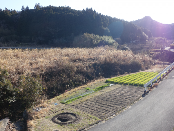 髙村さんの家の下、畑の横には手作りの「押宇土（おしうど）工房」の看板が立てられている