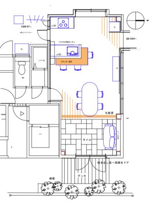 リフォーム後のプラン図<BR>
社員同士のコミュニケーションの場として、また息抜きやお客様を迎える場として、オフィスの1室をキッチン付きカフェコーナーにリフォーム。複数で使うキッチンならではの工夫がされている（第8回トクラス選手権 エリア賞/設計・施工：リフォーム工房 造研）

