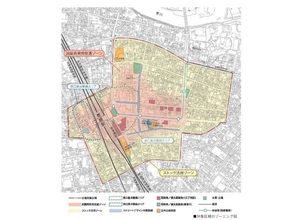 「豊橋駅周辺地区市街地総合再生基本計画」(令和3年1月)より、対象区域のゾーニング(ゾーン分け)図