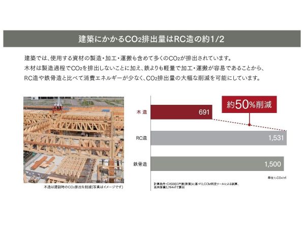 木は、そのライフサイクルの中でCO2を吸収する（資料提供：三井ホーム）
