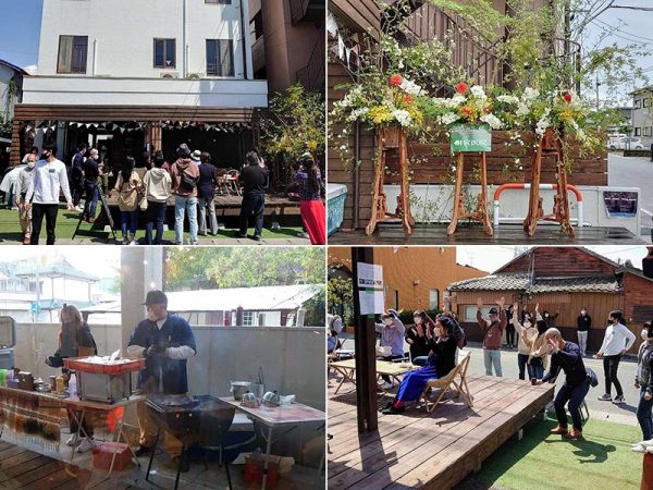 オープニングイベントの様子。それぞれ異なるテーマカラーでDIYした6つの部屋やカフェスペース、屋上のウッドデッキガーデンをお披露目した（写真提供：のあそびlabo）