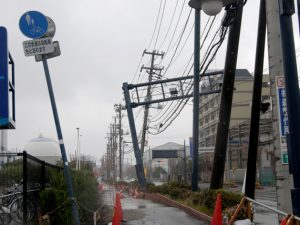 東日本大震災の影響で液状化し曲がりくねった道路