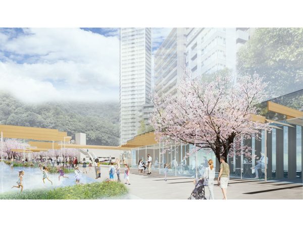 生田川公園のイメージ。新神戸と周辺エリアをつなぎ、イベント利用なども可能になる広場。湧水を活用した親水空間。（写真提供：神戸市都市局交通政策課）
