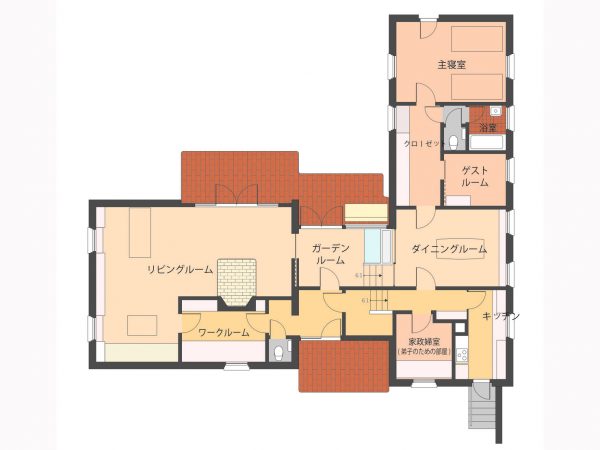 ▲延床面積51坪（172ｍ2）の木造平屋建て。フィン・ユールハウスには地下室があり、ボイラー室やワインセラーがあるそうだが、高山の雨量や積雪を考慮して地下は省いたという。「地下室以外はすべて忠実に再現しました。“増改築を繰り返したフィン・ユールハウスよりも、高山の邸宅のほうがフィン・ユールの哲学を感じる”とお褒めの言葉をいただくこともあります（笑）」
