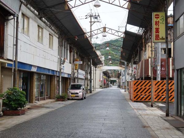 東山ビルから見た宇野港。写真左手の赤い屋根の建物の奥に駅があり、そこから1キロ圏に街の大半の機能が集中している