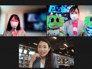 画面上で顔を合わせる矢ケ崎教授（左上）、池本さん
（右上）、目黒さん