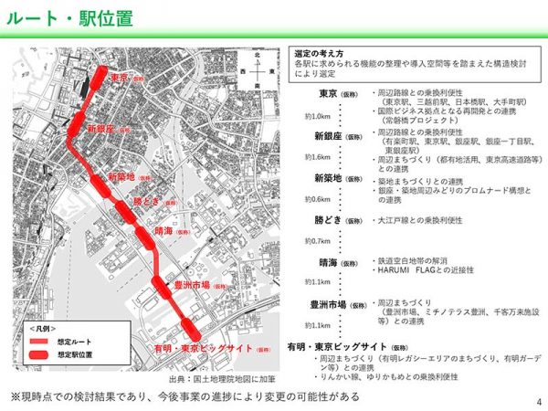 出典：東京都＜都心部・臨海地域地下鉄構想 事業計画検討会＞ 事業計画案<br>ルート・駅位置