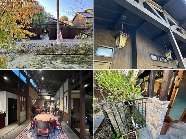 時忘舎外観。1916（大正5）年に建てられた、かつての精麦工場をリノベーションしている。入り口の庇の下には今も水路が残る