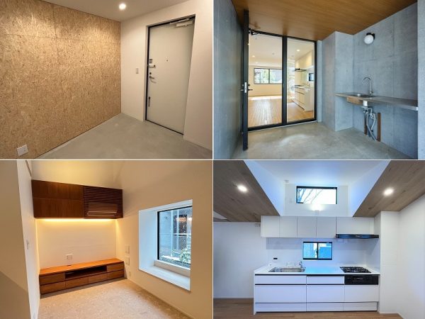 建物壁面の植栽に雪解け水や雨水が自然としみ渡る「雨水潅水システム」（左上）。それを説明するのはランドスケープ全般の設計を担当した株式会社スタジオテラ代表取締役社長 石井秀幸さん（右上）。バルコニーに使用したスギ材について説明する三浦さん。外来種や有害物質を含む建材を用いないこともLEED認証の要件の一つだ（左下）、和光市市長 柴﨑光子さんも挨拶に訪れ、「和光市の公共施設でもこのような環境に配慮した技術を増やしていきたい」と語った（右下）