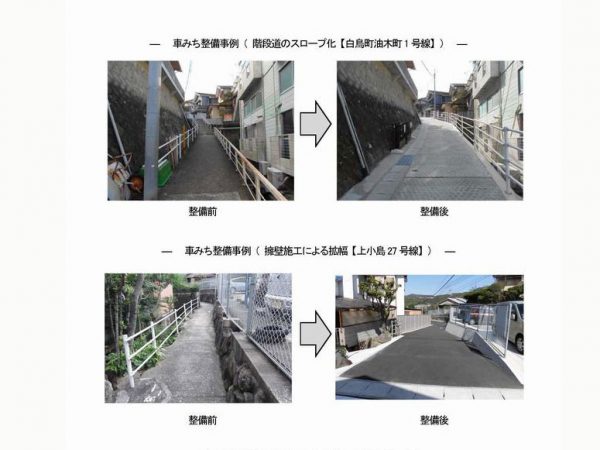 「車みち整備事業」の整備前と整備後。提供：長崎市