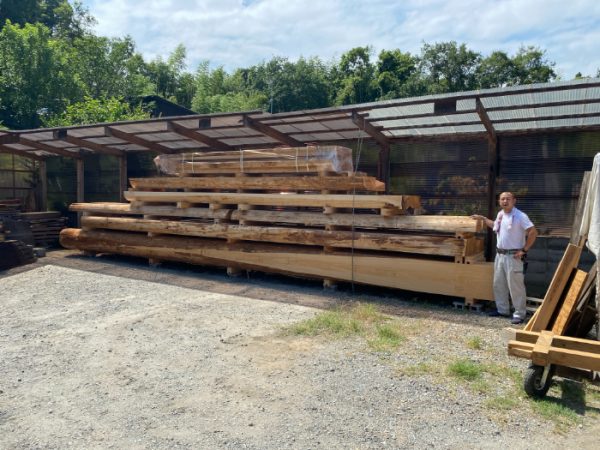 鳥居の再建に向けて、吉野ヒノキを自ら選んで購入した木又さん