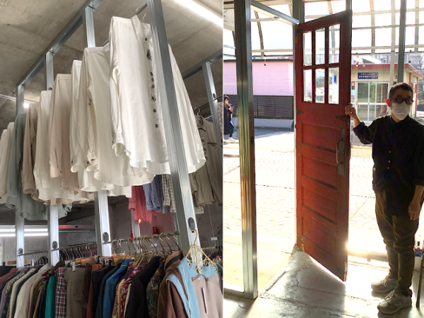 ホームセンターで買った軽量鉄骨を加工。入口ドアは、近所でビンテージ家具を収集している建材メーカーの岡崎製材から格安で仕入れた