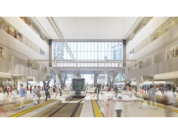 駅ビル2階の路面電車乗降場の完成イメージ（提供：JR西日本）