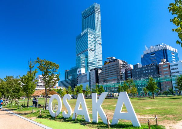 天王寺公園の向こうにはあべのハルカスが見える