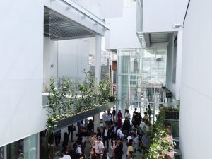 住戸側から中庭を挟んでギャラリーを望む。天井の高さがお分かりいただけるだろう