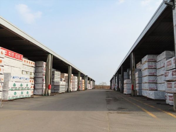 カナダの工場で生産されている2×4住宅に使われる主要樹種のSPF材。ウッドショックのリバウンドで値下がりをしているという