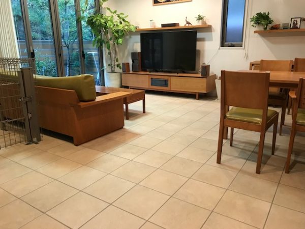 筆者宅の合板フローリングのキズ。体重8kgの子犬を迎えて1カ月後には、こういったキズが床中に広がっていた