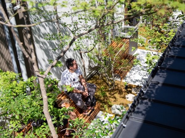 ご神木がちょうど中央に見えるなんとも素敵なロケーション。夜、光が入るともっと素敵かもしれない