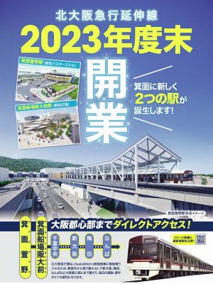 手前が千里中央付近、奥が箕面市域