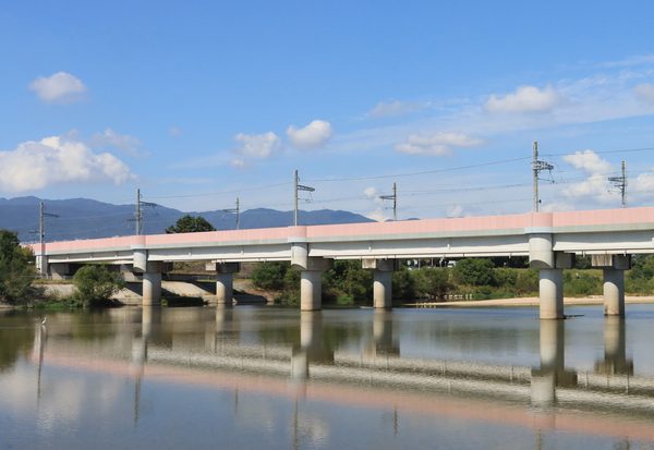 武庫川を跨ぐ橋梁駅となる新駅の配置イメージ図と断面イメージ図（「武庫川周辺阪急新駅に関する検討報告書」から抜粋）
