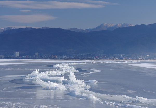 御神渡りがあらわれる時期の諏訪湖の初島