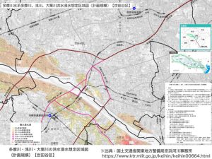 多摩川・浅川・大栗川の洪水浸水想定区域図（計画規模）【世田谷区】※出典：国土交通省関東地方整備局京浜河川事務所
https://www.ktr.mlit.go.jp/keihin/keihin00664.html