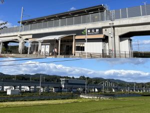 ＊防災集団移転にあわせて内陸側に高架移転したJR常磐線