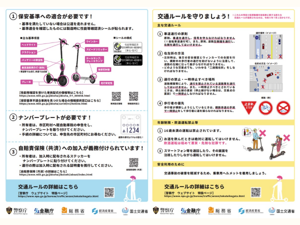 特定小型原動機付自転車（いわゆるキックボード等）の告知チラシ裏面（出典：経済産業省HP）