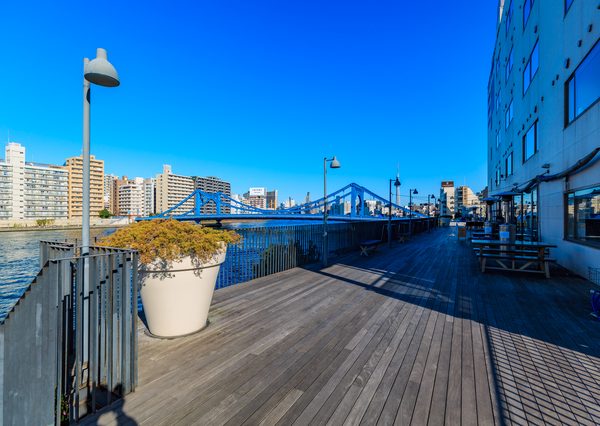 東京江東区清澄隅田川に架かる清洲橋
かわてらすからの眺め