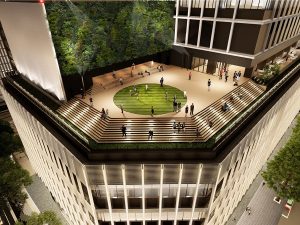 7階「屋上広場」には、屋内外一体となったルーフトップテラスダイニングもある。栄の緑化景観を眺めながら飲食が楽しめるのも特徴だ