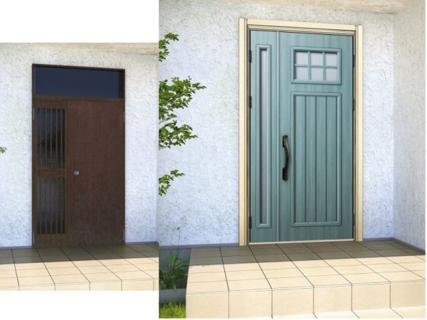 （左）「ドアリモ 玄関ドア D30」施工前　（右）「ドアリモ 玄関ドア D30」施工後