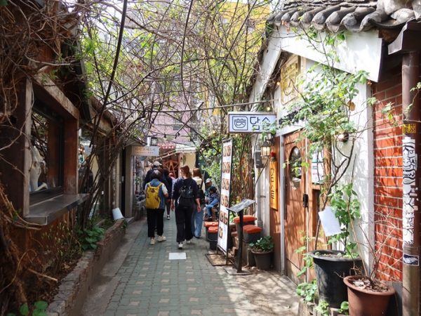 カフェ小夏塩田の外観。水色に見えている部分は塩田ということらしい。行列ができていた