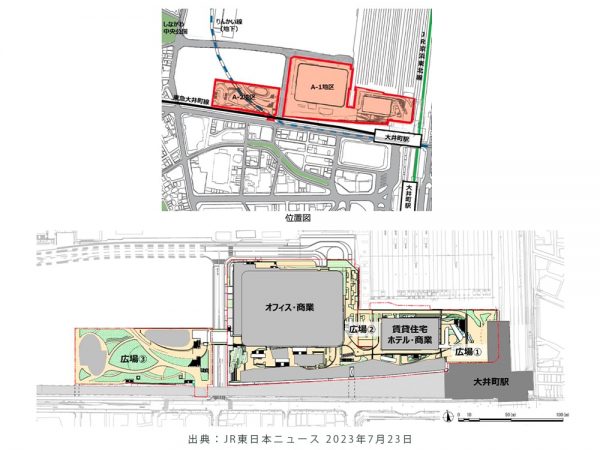 広町エリア JR東日本開発街区の開発予定図
