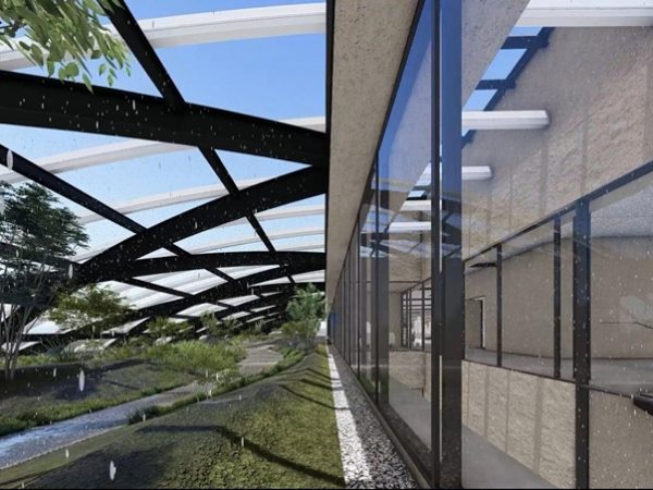 水を循環させる仕組みを取り入れた企業の本社ビル（写真提供/スタジオテラ）