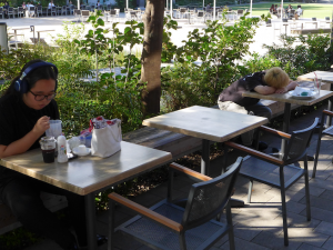 無数の椅子とベンチによって公園的な居場所をつくるグリーンスプリングス