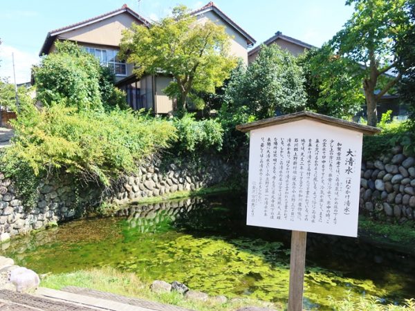 小立野３丁目にある長くて急な善光寺坂の右手に大清水がある