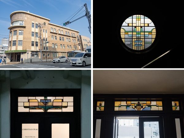 「KIITO（きいと）」の愛称で親しまれる「デザイン・クリエイティブセンター神戸」。【左上】モダンなデザインが残る外観【右上】1階北玄関はフロアタイルや手すり部分は昔のまま使われている【左下】普段非公開のエレベーターの昇降機機工。現在は使用されていないが、そのままの状態で保管されている【右下】現在稼働するエレベーター出入口。ドアまわりの装飾や階数表示の装飾は昔のまま