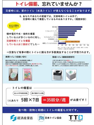 ​経済産業省、一般社団法人日本トイレ協会、災害・仮設トイレ研究会が作成したトイレ備蓄を呼び掛けるポスター